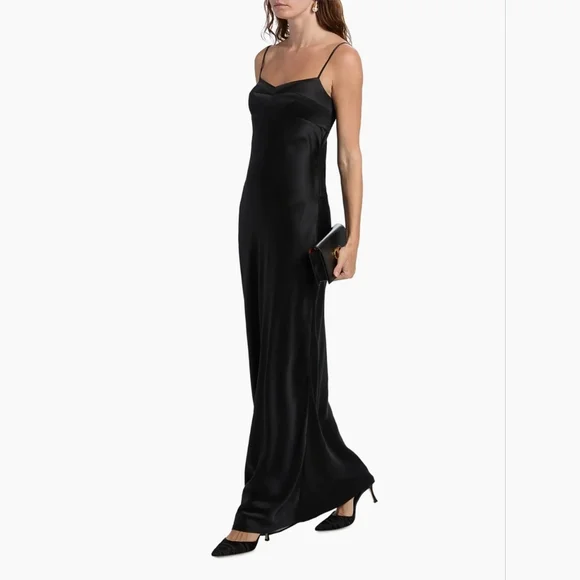 NEW RARE Amanda Uprichard BLACK Janeiro Silk Evening Gown Maxi Dress | Size Med - Picture 1 of 14